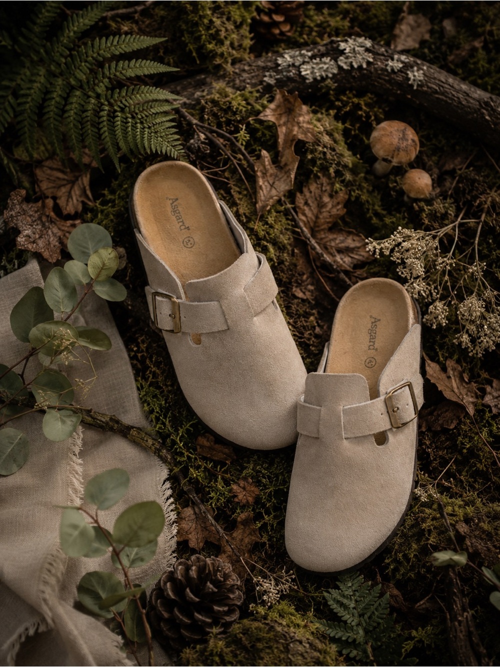Asgard Taupe Suede Clogs Mules EU 41 US 9-9.5 Cork Footbed Comfort